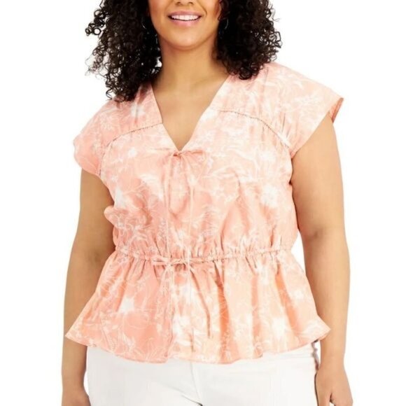 INC International Concepts Cotton Printed Peplum-Hem Top Size XL - Picture 1 of 9